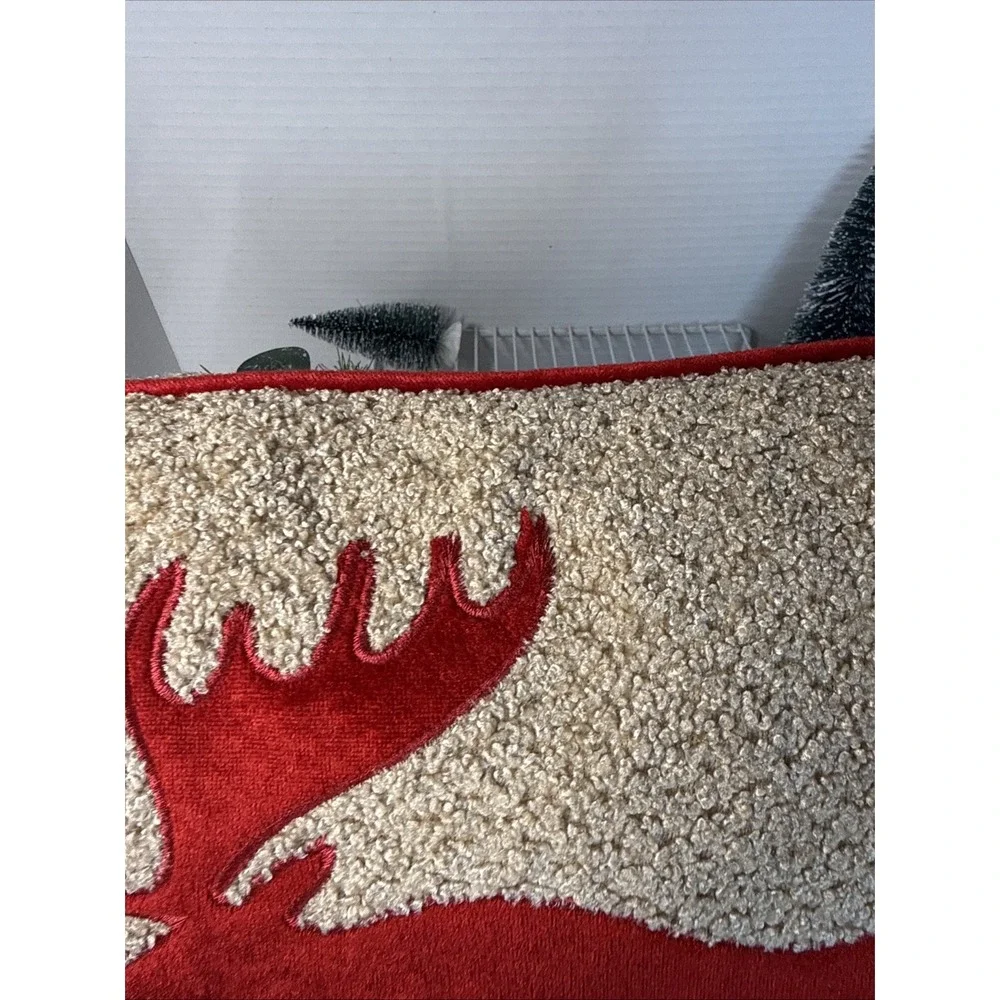 Secret Celebrity DownThrow Pillow Red Crushed Velvet Moose Red Rope Trim 18